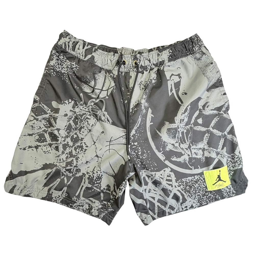 Jordan Flight Pool Shorts Mens Large Grey Black Basketball Graphic CZ4749-010